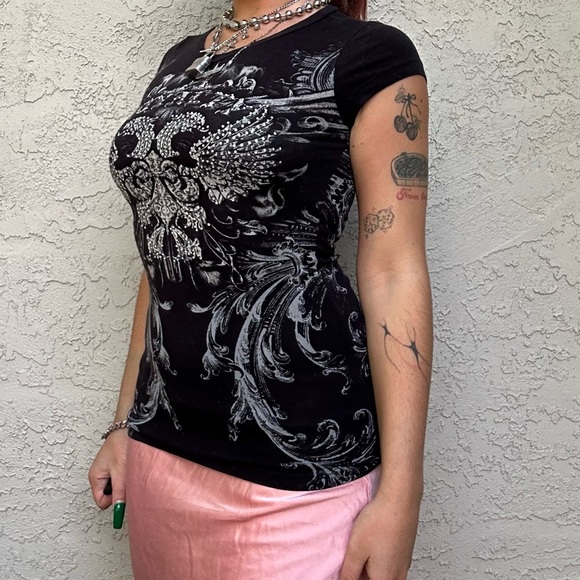 Cyber Goth Diamanté Embellished Baby Tee - Picture 5 of 10